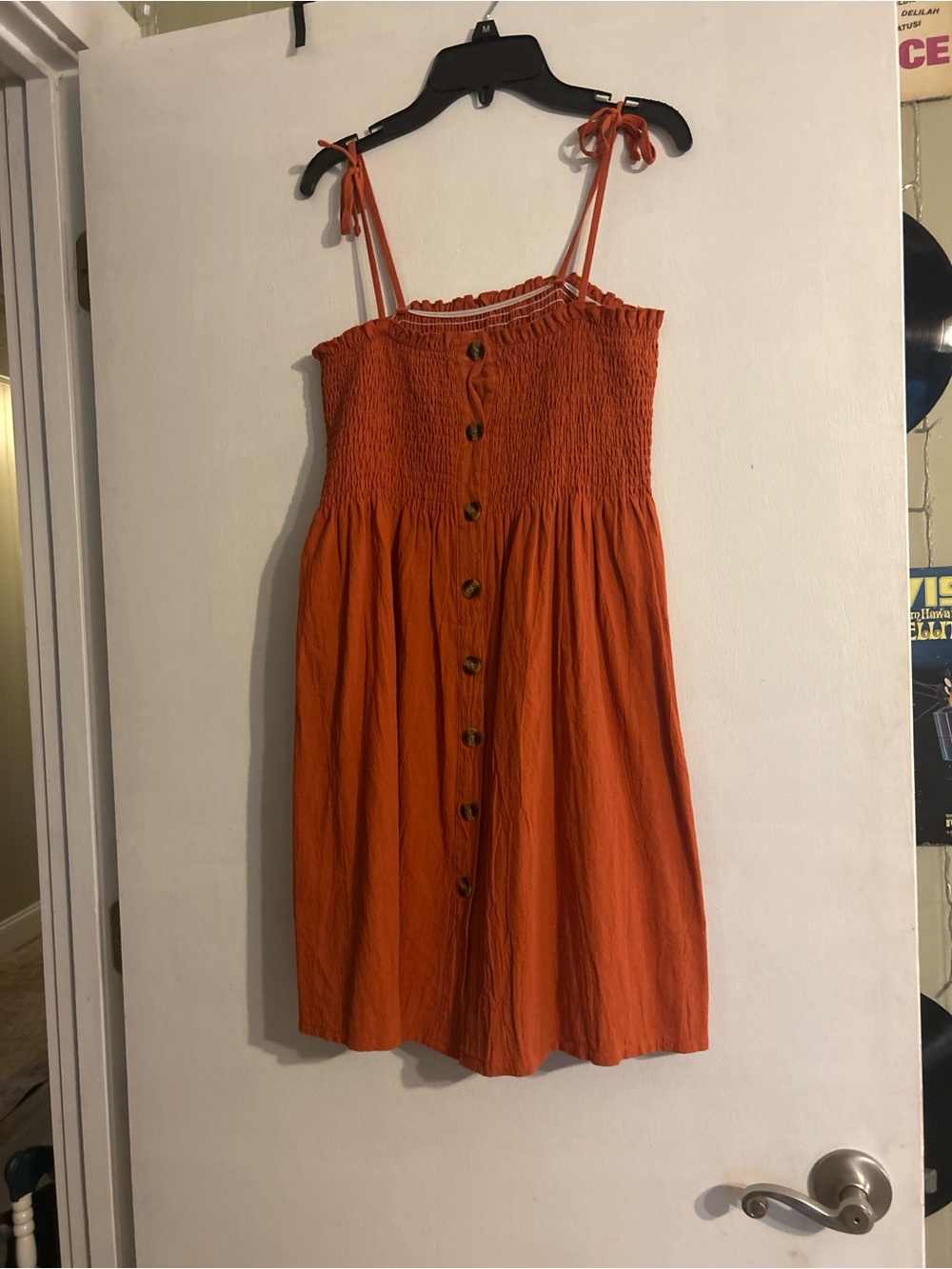 SHEIN Orange Button-Front Tie-Shoulder mini dress